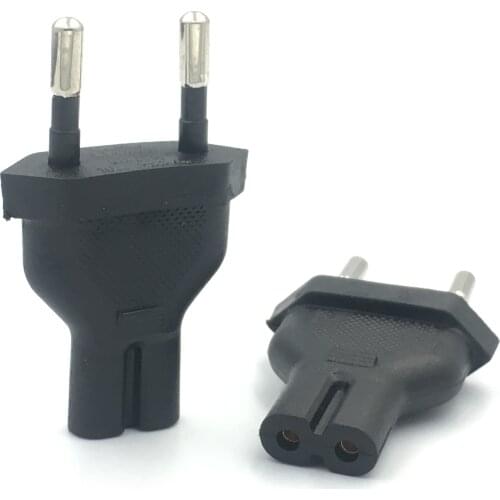 2-Pin Eu Male To Iec 320 C7 Female Ac Adapter 2.5A Fuse, Eu Industrial Heavy Power Converter