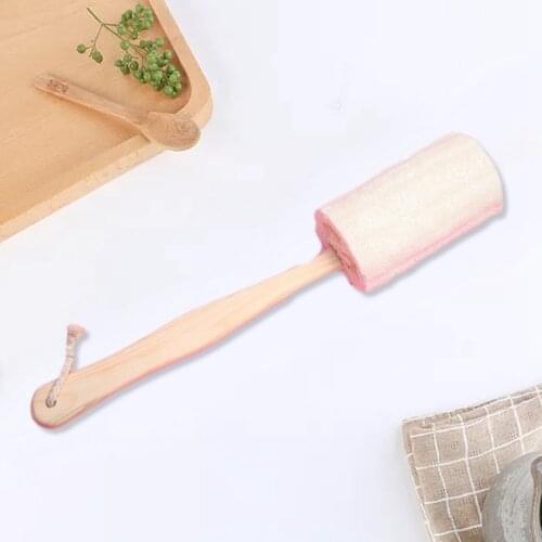 Natural Exfoliating Loofah Back Sponge Scrubber Brush With Long Wooden Handle Stick Holder Body Shower Bath Spa For Bathroom