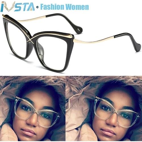 IVSTA Cat Eye Glasses Women Prescription Spectacle Frames Myopia Optical Frame Retro Butterfly Fashion Lady Pink Vintage Glasses