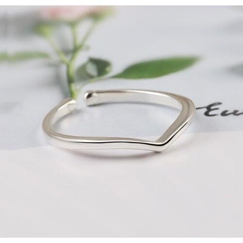 2019 Women V Shape Ring Letter Opening Fashion Jewelry Pure 100% 925 Sterling Silver Finger Rings Best Gift