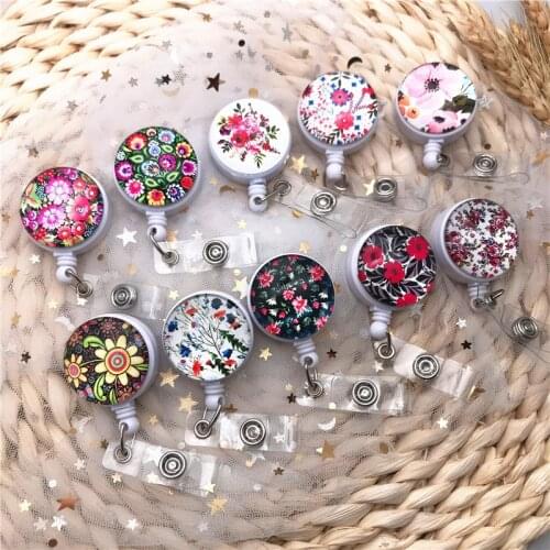 Beautiful Colors Flowers Retractable Badge Reel Key Card Holder Reel Fashion Graffiti Nurse Exhibition Enfermera Name Card Chest
