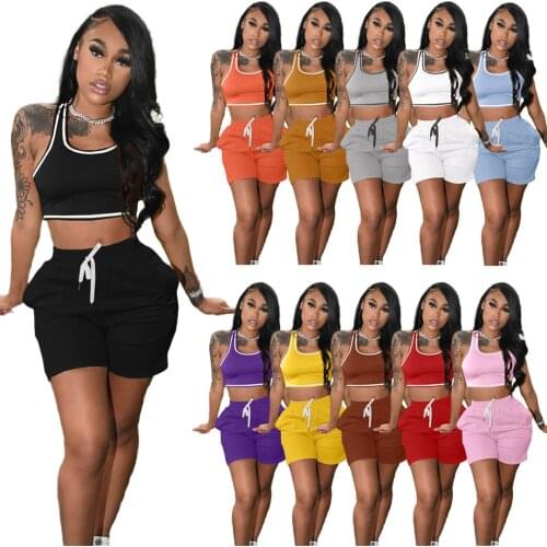 Adogirl Summer Casual Solid Tracksuits Two Piece Sets Women Sportswear Sleeveless Tank Top And Shorts Matching Set Outfits