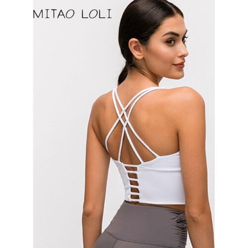 MITAO LOLI Solid Spaghetti Straps Yoga Gym Crop Tops Women Quick Dry Running Sport Bras Wireless Fitness Jogger Vest Tank Tops
