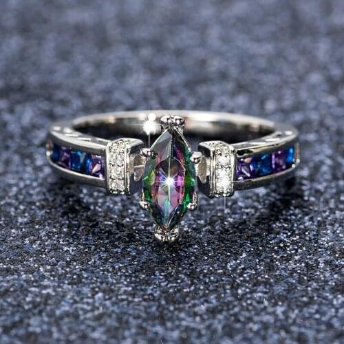 Fashion Colorful Oval Zircon Wedding Rings For Women luxury Shiny Crystal Purple CZ Prong Jewelry Party Gifts Dropshipping