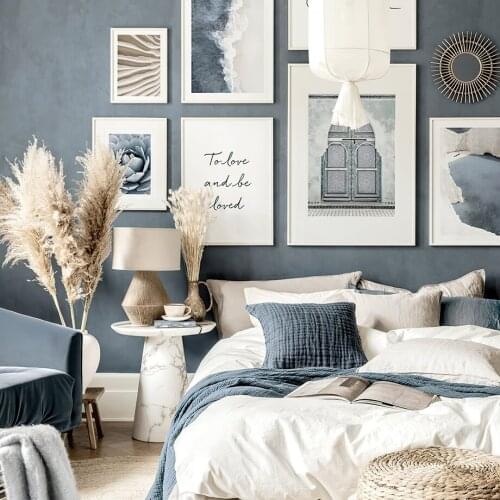 Nordic Agave Plant Wall Art Blue Marrakech Poster Wave Crush Beach Sand Landscape Canvas Painting Picture Prints Bedroom Decor