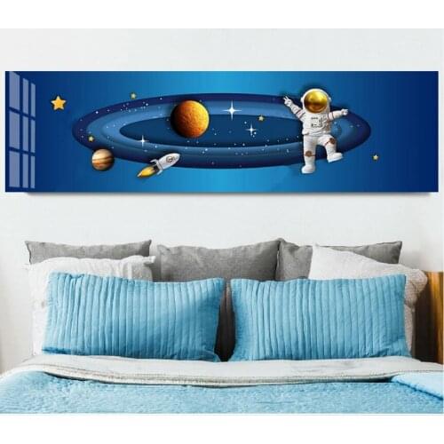 Wall Art Blue Cartoon Funny Print Poster Astronaut Universe Star Space Rocket Canvas Living Room Painting Room Arts Decor Home