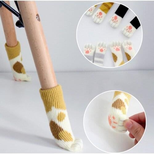 4Pcs Cat Claw Table Chair Foot socks Chair Leg Covers Floor Protectors Non-Slip Knitting Socks For Furniture Cartoon Home Decor