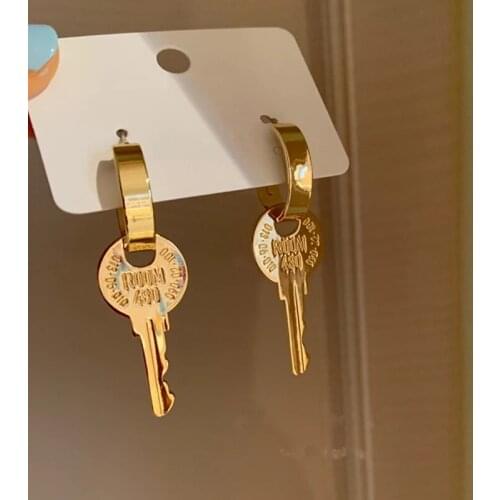 2021 New Punk Gold Metal key Drop Earrings Geometric Round Big Circel Earrings For Women Man Girls Party Jewelry Gifts