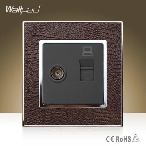 New Arrival Wallpad Hotel TV RJ45 Socket Goats Brown Leather Cover Television Internet Data Jack Wall Socket Free Shipping