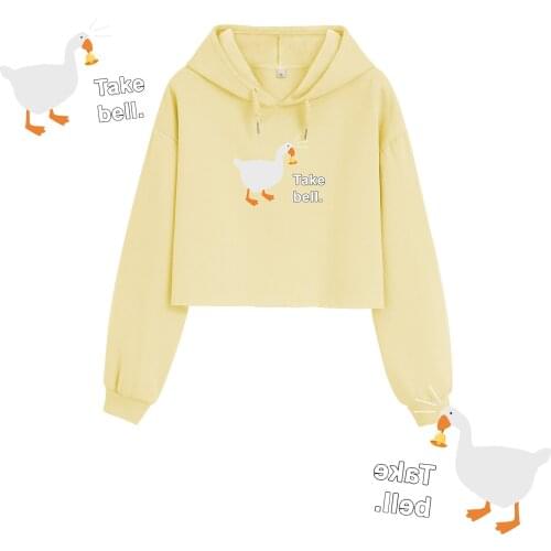 Lazy Style New Short Style Cropped Sweatshirts Cute White Duck Cartoon Jacket Loose Warm Jumper Sweats Kawaii Clothing Aesthetic