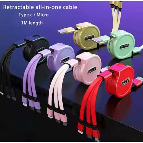 New retractable 3 in 1 usb cable for samsung s8 s9 s20 type c micro usb cord for huawei p20 p30 mate20 honor30 oppo vivo xiaomi