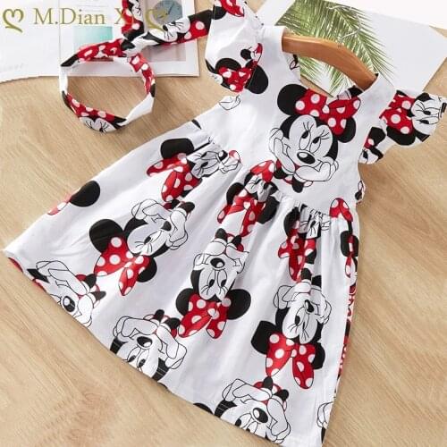 Infant Baby Girls Clothing Dress Minnie Print Bubble Sleeves Dress Toddler Baby Cute Birthday Party Tutu Dress for Baby Girls