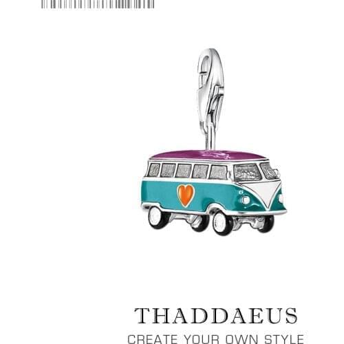 Lucky Happiness Blue Enamel Love Bus Pendant Charms 925 Sterling Silver Tone Oil Drop DIY Bracelet Floating Charms