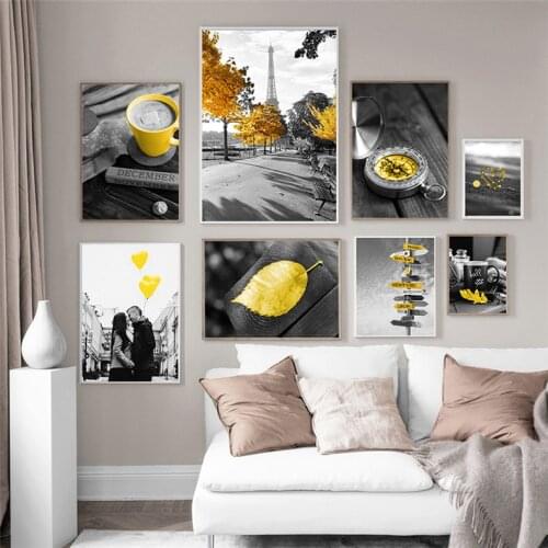 Nordic Photograph landscape Yellow Style Scenery Black and White Northern Europe Wall Art Poster Pictures for Living Room Decor