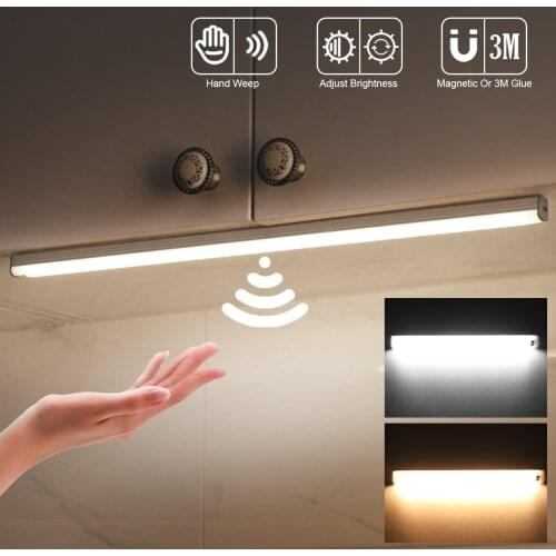 LED Night Light Under Cabinet Kitchen Lights 10/20/30/50cm Hand Sweep Sensor Lamp High Brightness Bedroom Wardrobe Lighting