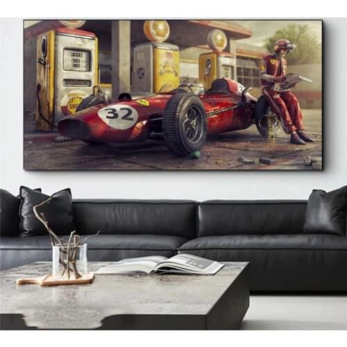 Vintage Car Poster Ferraris Classic Racing F1 Race Car Artwork Wall Art Picture Print Canvas Painting For Home Living Room Decor