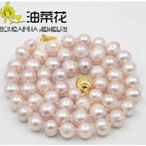 8-9mm Pink Purple Akoya Shell Pearl Necklace For Women Rope Chain Beads Fashion Jewelry Natural Stone 18inch (Minimum Order1)
