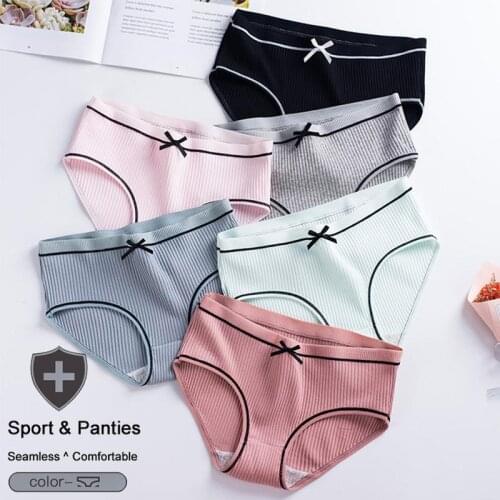 Women Plus Size Panties Briefs for Female Sexy Cotton Seamless Underwear with Bow Low Rise Solid Breathable Sport Lingeries