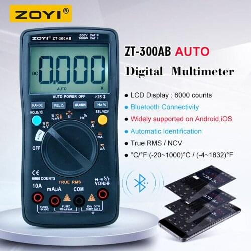 ZOYI 6000 Counts True RMS Digital Multimeter Backlight Bluetooth Multipurpose Smart Multimeter with temperature and NCV ZT-300AB