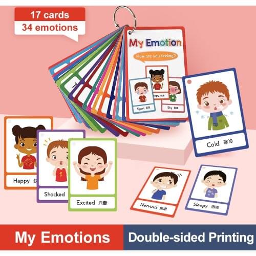 24Pcs/Set Feelings Emotions Illness English Word Card English Learning Educational Toy English Learning Cards for Kids Learn