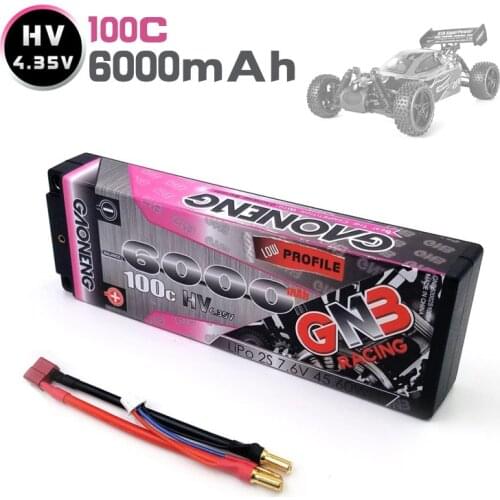Gaoneng GNB Racing Lipo Battery 6000mAh 2S 7.6V HV 100C/200C Hard Case 5.0mm Gold Connector T Plug for 1:10 1/10 RC Car RC Boat