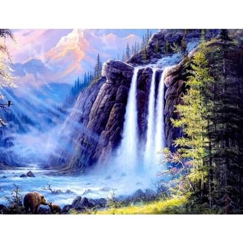 Diamond Painting Cross Stitch Landscape Waterfall Full Square Round Diy 5d Diamond Embroidery Picture Rhinestone Art Home Decor