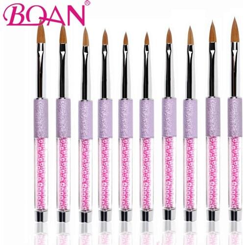 BQAN 1Pcs Crystal Acrylic Nail UV Gel Polish Builder Painting Pen Brush Purple Rhinestone Handle Manicure Nail Art Tools