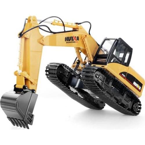 HuiNa Toys 15 Channel 2.4G 1/14 RC Excavator Charging RC Car With Battery RC Alloy Excavator RTR For kids Construction Vehicles