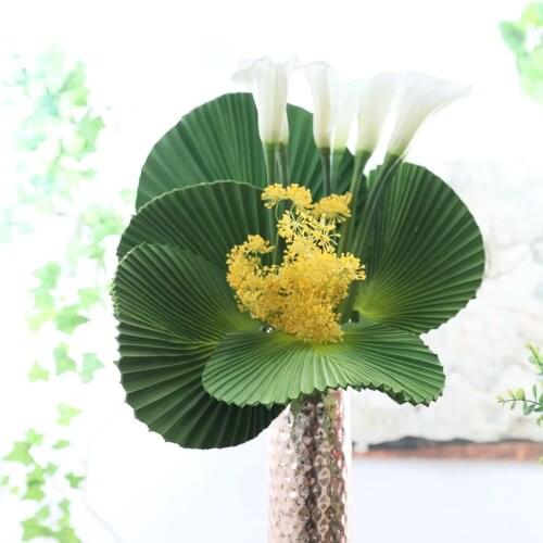 Artificial palm tree leaves plants fake pu green leaf for home wedding table floral decoration