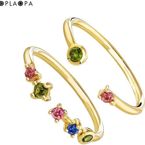 DPLAOPA 925 Sterling Silver Gold Coated Silver You And Me Tourmaline Ring Gold Coated Silver Sapphire Rainbow CZ Zircon Crystal