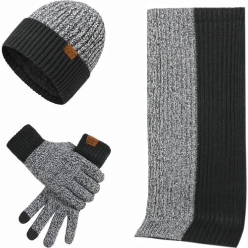3 Pcs Unsex Fashion Winter Workout Warm Balaclava Wool Beanie Hat Long Scarf Touchscreen Gloves Sets For Boys& Girls