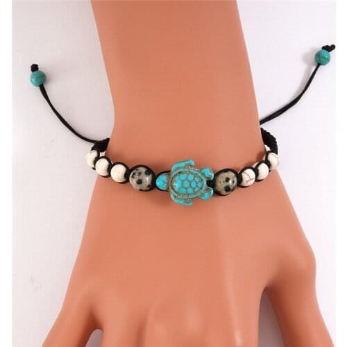Summer Beach Sea Turtle Beads Bracelet for Men Charm Natural Stone Bracelet Handmade Strand Elastic Bangles Jewelry 2pcs