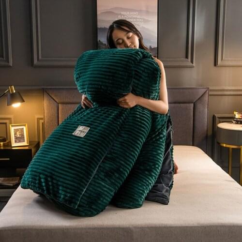 LISM Flannel fleece duvet cover Magic fleece quilts cover stripe bedding Solid warm comforter cover Velvet bed cover blanket