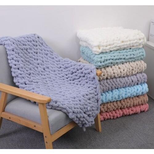 Solid Color Chenille Baby Quilt Soft Stretch Comfortable Sofa Blanket Bedding Thick Wool Knitted Portable Office Nap Blanket