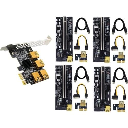 PCIE PCI-E PCI Express Riser Card 1X to 16X 1 to 4 USB 3.0 Slot Multiplier Adapter for Bitcoin Mining 009C Plus