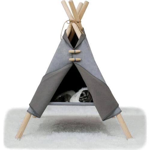 Pet Teepee Cat Bed House Portable Folding Tent with Thick Cushion Easy Assemble Fit Spring Summer for Dog Puppy Cat Indoor