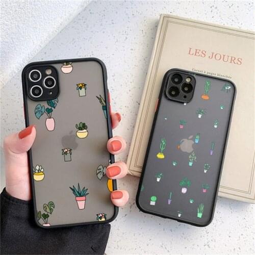 Ottwn Florals Cactus Clear Matte Phone Case For iPhone 11 12 Pro Mini X XR XS Max 7 8 Plus SE 2020 Lens Protection Hard PC Cover