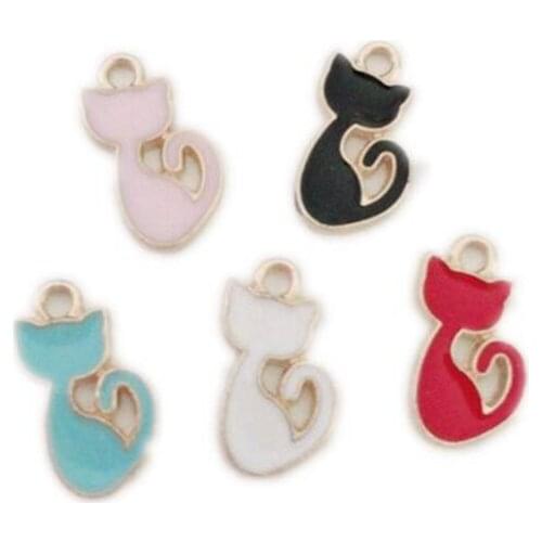 Mixed Color Lovely Cat Pendant Charms Elegant Korean DIY Accessories For Handmade Women Jewelry Necklace Bracelets