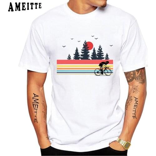 Vintage Bicycle Cycling Mountain Bike Outdoor Cyclist Print T-Shirt Bicycle Casual Tops Summer Men Short Sleeve Boy White Tees