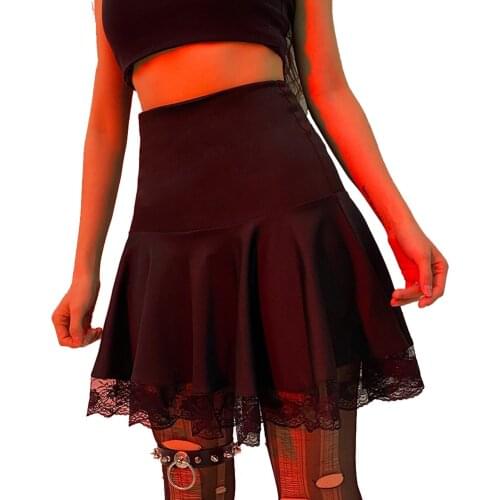 Girl High Waist Short Skirt Mini Pleated Skirts Half-Length Woman Spring Punk Style Thin Lace Skirts