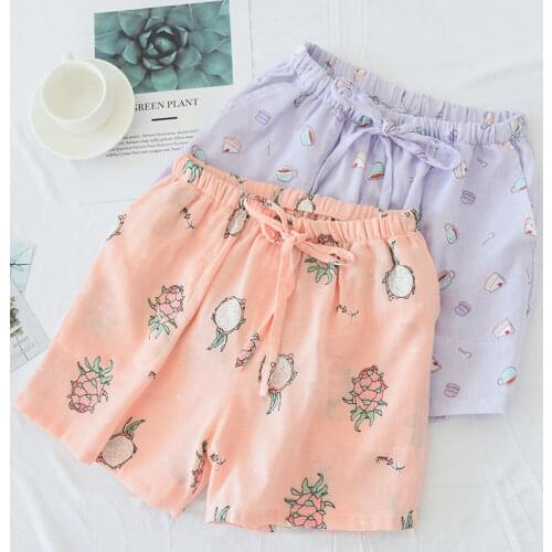 Women Cotton Shorts Double Gauze Home Pajama Pants Sleep Bottoms Summer Casual Beach Pants Sleep Wear Lounge Pajama Shorts