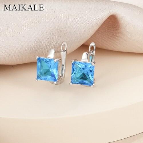 MAIKALE New Classic Design MultiColor Zirconia Small Square Stud Earrings for Women Jewelry Wedding Party Gifts High Quality