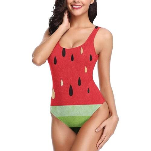Womens Sexy One-Piece Swimsuits Bikini Bathing Suit Monokini Swimwear Funny Fruit Watermelon Red
