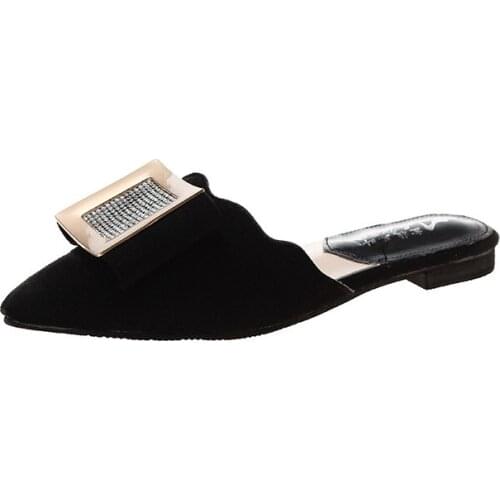 Slippers women 2019 Summer New Outdoor Slipper Pointed-toe Crystal Square Heel Flip Flops Muller Shoes Size 36-40