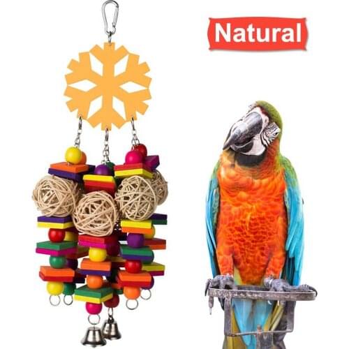 Bird Toys Parrot Toys with Bells Parrots Cage Chewing Toy with Colorful Wood Beads Multicolored Wooden Block Bite Toys