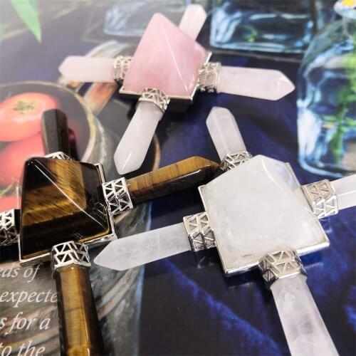 1pc Natural Crystal Quartz Cross Pyramid Rose Quartz Energy Generator Mineral Gem Crafts Home Decoration