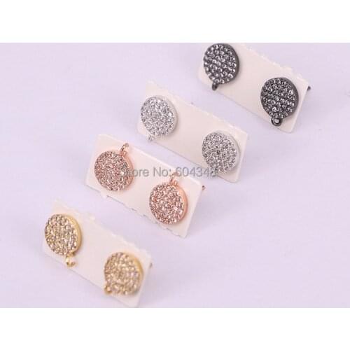 10 Pairs ZYZ177-8716 Gold Silver Color Black Round Earring Micro Pave CZ Zircon Earring Studs Findings