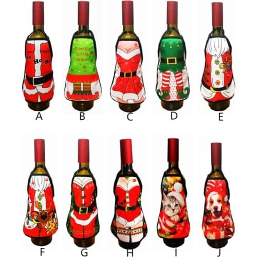 100pcs Apron bottle Wine Cover Red Wine Bottle Wrappers Christmas Sexy Lady Xmas Dog Santa Bottle Clothes Dress