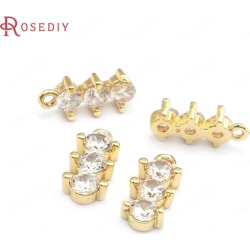 40208)20PCS 5x11MM 24K Champagne Gold Color Brass and Zircon Rectangle Charms Pendants Jewelry Making Supplies Diy Accessories