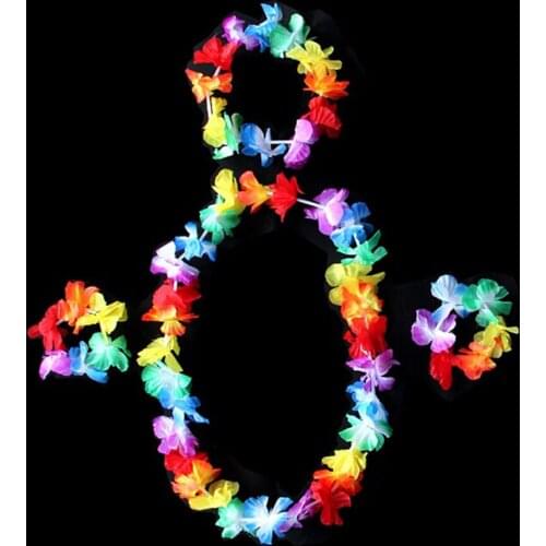 4 Pcs= 1 Set Hawaiian Tropical Hula Luau Grass Dance Head Neck Wrist Garland Xmas Christmas Halloween Party Supplies Decoration